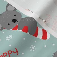 Koala and Candy Cane Happy Holidays on Blue-medium scale