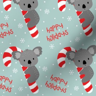 Koala and Candy Cane Happy Holidays on Blue-medium scale