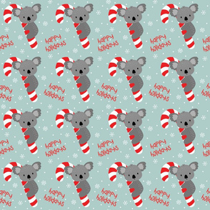 Koala and Candy Cane Happy Holidays on Blue-medium scale