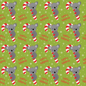 Koala and Candy Cane Happy Holidays on Bright Green-medium scale