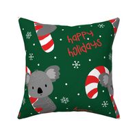 Koala and Candy Cane Happy Holidays on dark Green-large scale