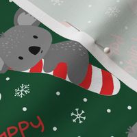 Koala and Candy Cane Happy Holidays on dark Green-medium scale