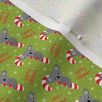 Koala and Candy Cane Happy Holidays on Bright Green-XXS scale