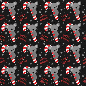 Koala and Candy Cane Happy Holidays on darkest Grey-medium scale