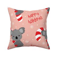 Koala and Candy Cane Happy Holidays on Dusty Pink-large scale