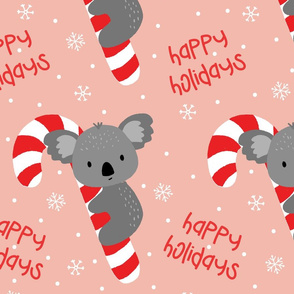 Koala and Candy Cane Happy Holidays on Dusty Pink-large scale