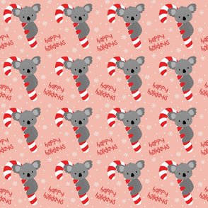 Koala and Candy Cane Happy Holidays on Dusty Pink-medium scale