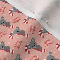 Koala and Candy Cane Happy Holidays on Dusty Pink-XXS scale