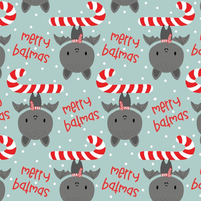 Merry Batmas_ Cute Bat with Candy Cane on Blue-large scale