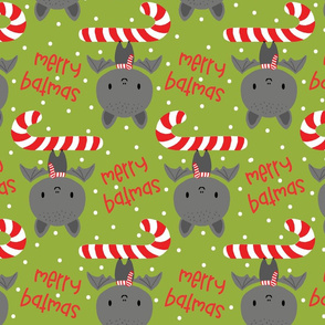 Merry Batmas_ Cute Bat with Candy Cane on Bright green-large scale