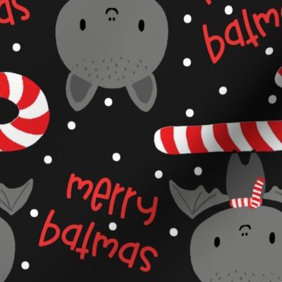 Merry Batmas- Cute Bat with Candy Cane on Darkest grey-large scale