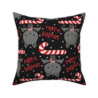 Merry Batmas- Cute Bat with Candy Cane on Darkest grey-large scale