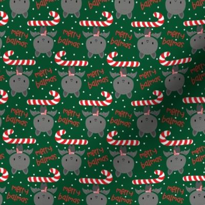 Merry Batmas_ Cute Bat with Candy Cane on Dark green-small scale