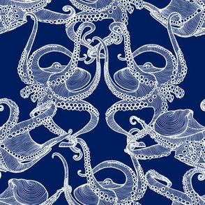 Cephalopod -  Octopi Smaller - White on Navy