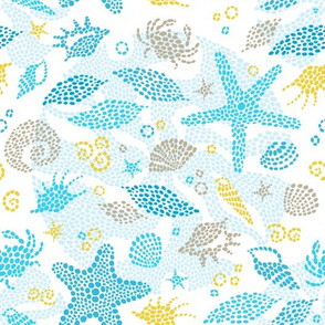 Light blue pattern with sea elements.