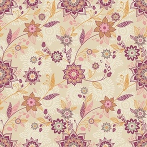 Floral beige pattern with flowers and leaves.
