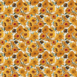 SMALL Van Gogh Sunflowers cream yellow turquoise red