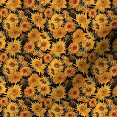 TINY Van Gogh Sunflowers black yellow turquoise red