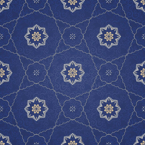 Blue Flowers and Geometry Arabic Pattern