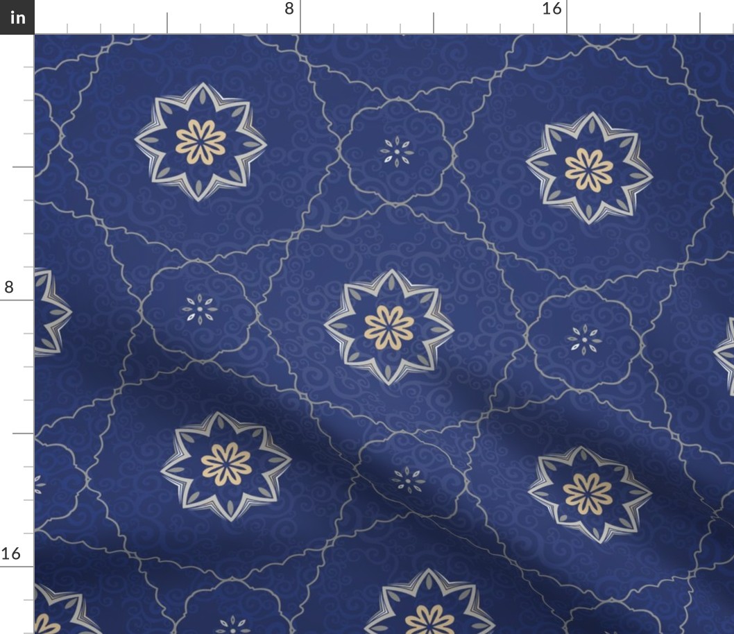 Blue Flowers and Geometry Arabic Pattern