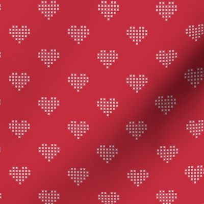 Cross Stitch hearts on red - for Christmas or Love Day projects