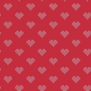 Cross Stitch hearts on red - for Christmas or Love Day projects