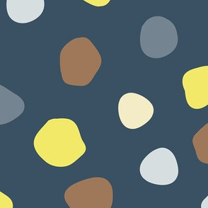  Earth tone large dots on grey blue background