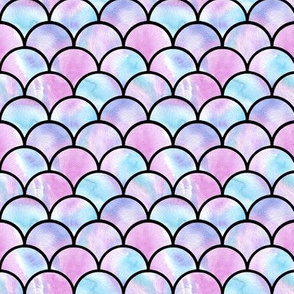 pink and blue mermaid's scales with black lines
