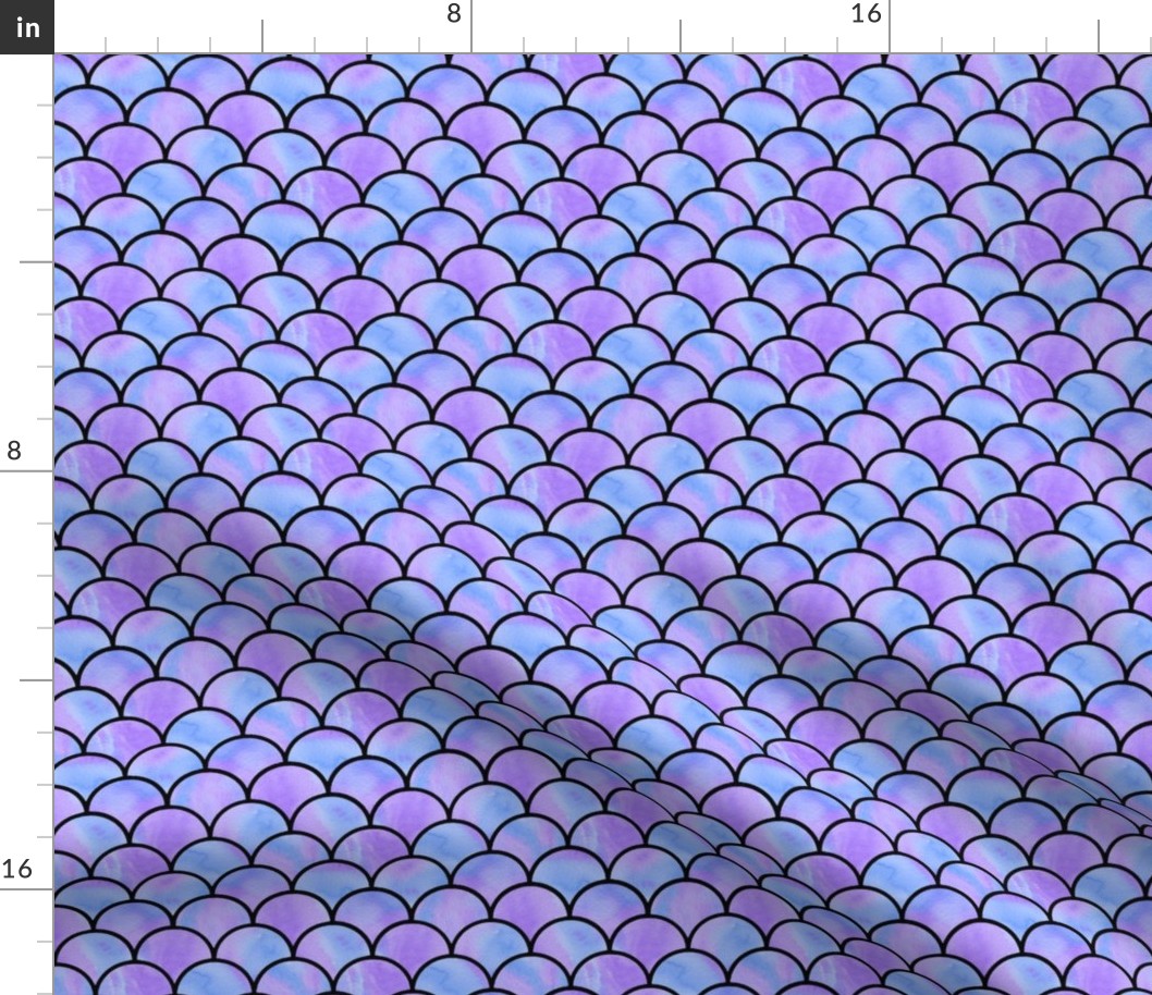 watercolor lilac mermaid's scales with black lines