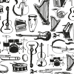 Hand-drawn Instruments black and white music pattern
