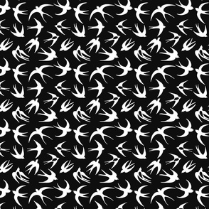   Flying swallows. Abstract Pattern on Black.