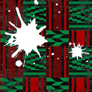 White Splat African Kente Cloth red black and green flag grunge texture