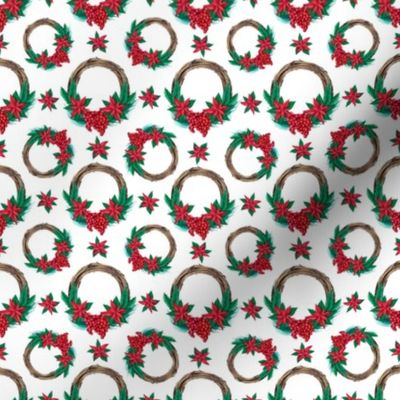  Christmas watercolor wreath. Xmas vintage pattern