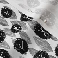 Primitive floral black, white and grey pattern