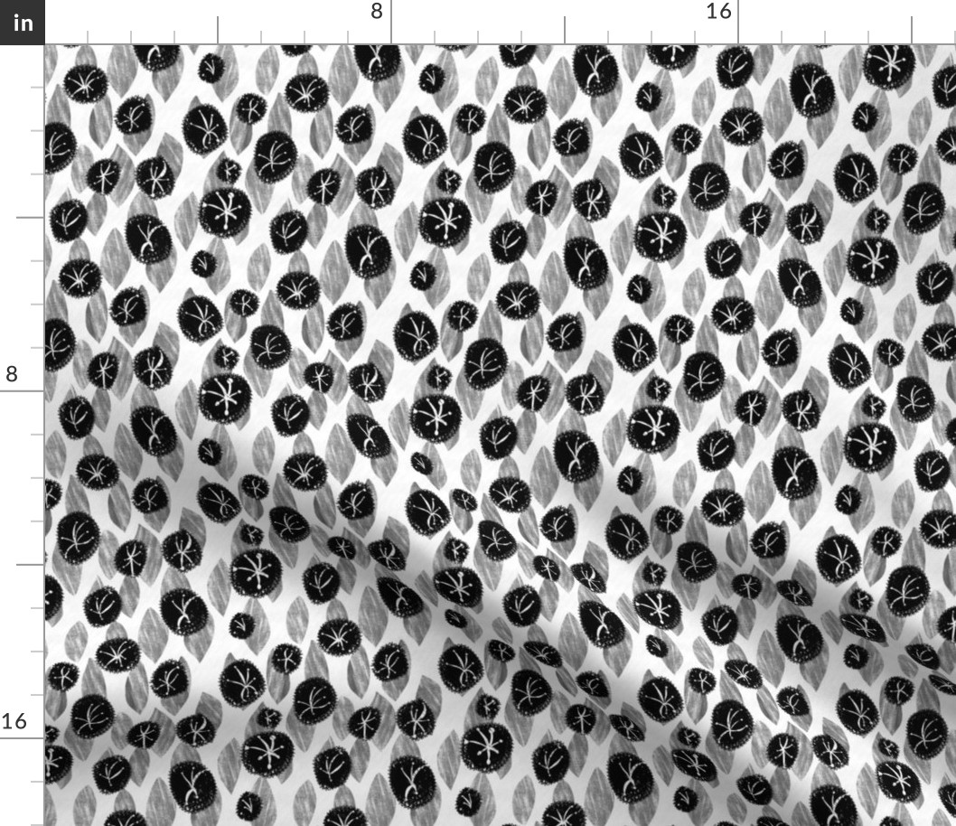 Primitive floral black, white and grey pattern