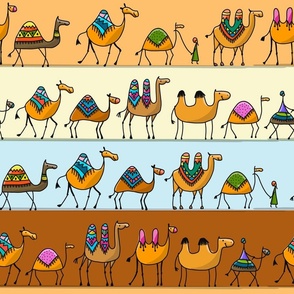     Camels caravan pattern, cute sketch, childish style.