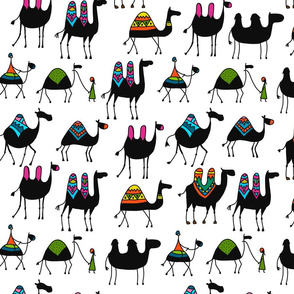 Camels caravan pattern, cute sketch, childish style.