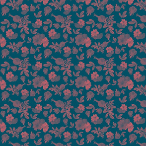 Roses and Rose Hips - Red , Dark Background