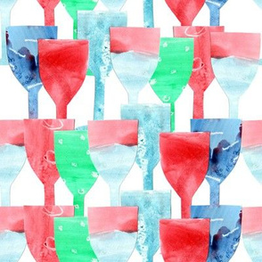 Paper collage of wine glasses on a white background.