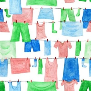 Watercolor clotheslines. Laundry