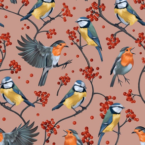 winter birds on pink