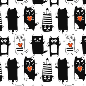   Funny Cats Couples.  Black and White Pattern