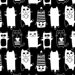 Funny Cats Family.  Black and White Pattern