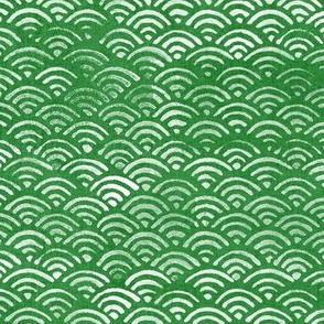 Japanese Ocean Waves in Grass Green (xl scale) | Block print pattern, Japanese waves Seigaiha pattern in fresh leafy green.