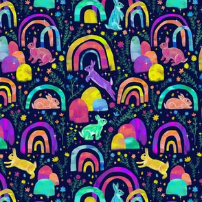 Rainbow Rabbits - Navy