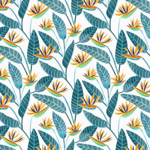 Strelitzia Flowers - Grey Teal & White - Small Scale