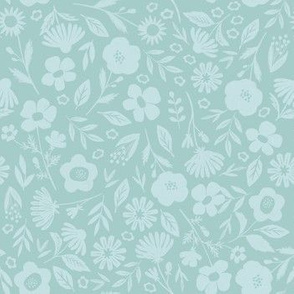 Silhouette Floral in Teal - small scale