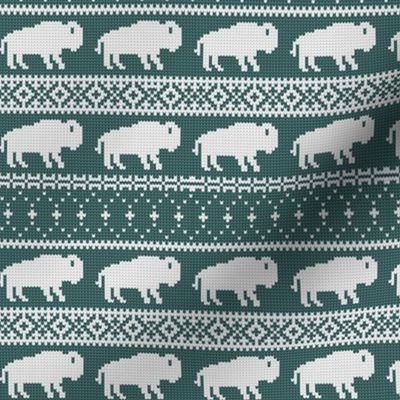 (small scale) Buffalo Fair Isle - dark green  knit  - holiday Christmas winter sweater -  LAD20