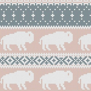Buffalo Fair Isle - pink and blue  - holiday Christmas winter sweater -  LAD20