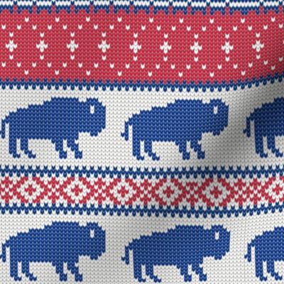 Buffalo Fair Isle -  red & royal blue knit  - holiday Christmas winter sweater -  LAD20